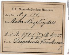 Etiketten zu Quarz (Bergkristall) (NHMW-MIN-Ag134)